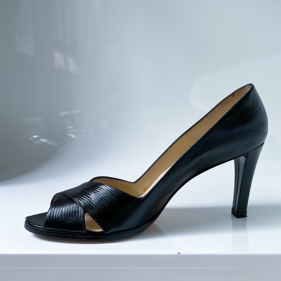 Lauren Ralph Lauren | Whelming Made in Spain Black Lizard Print Textured Leather - Picture 1 of 14